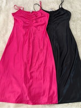 a new day Satin Slip Dress Duo - Hot Pink & Black